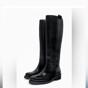 Zara knee high leather black boots